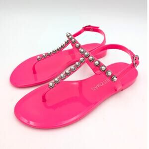 Stuart Weitzman Goldie Pearl Crystal Jelly Thong Sandals Neon Pink Size US7B